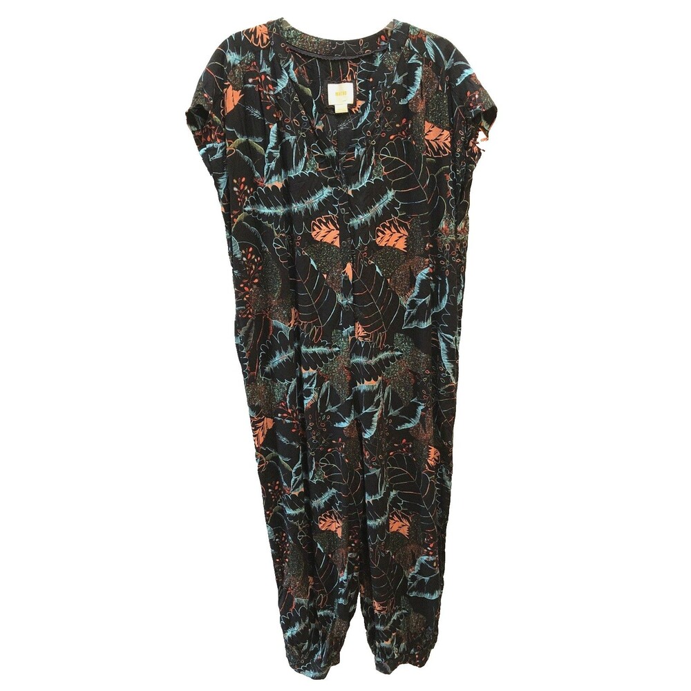 Maeve Anthropologie Size Small Geoscope Printed Floral Leaf Jumpsuit Pockets S